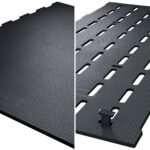 Product split view of Kraiburg Cirrus interlocking floor mats for cattle including an option for slatted cattle mats.
