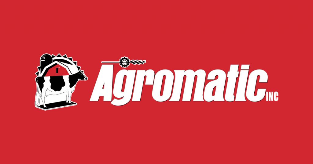 Agromatic Inc. logo on red background.