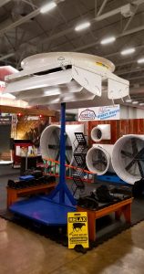 World Dairy Expo 2018 PMAC Direct Drive Fans reveal ceiling fan display.