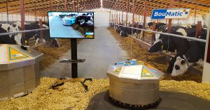 BouMatic robotic feed pusher display at World Dairy Expo 2018.