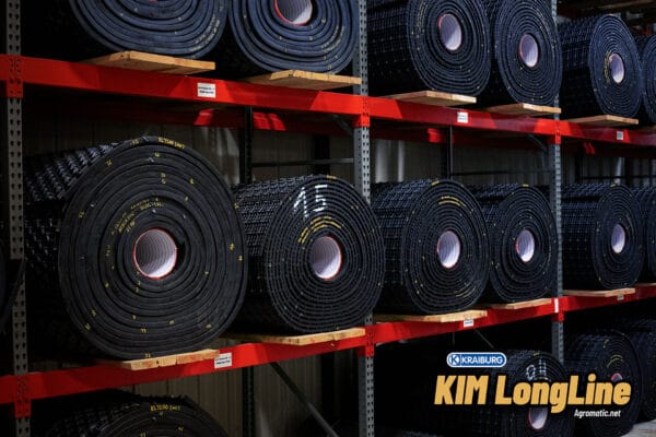 KRAIBURG stall mat rolls in the Agromatic warehouse.