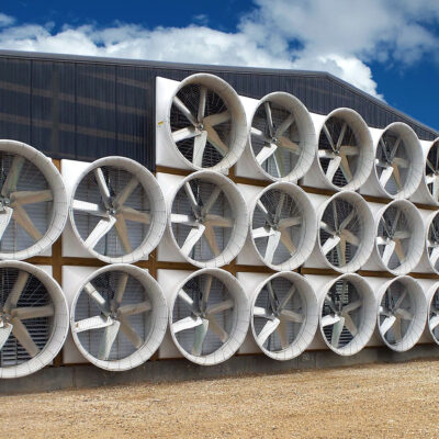 Barn Ventilation outside exhaust fans on Felton Farms, WI.