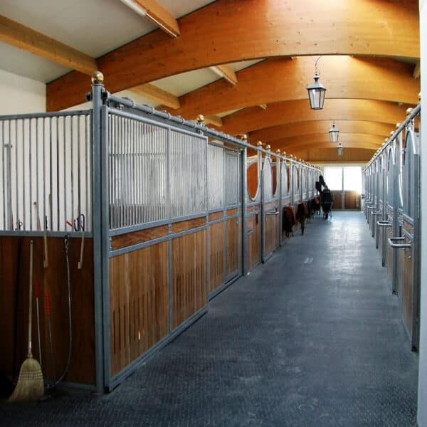 Stable with horse walkway matting.