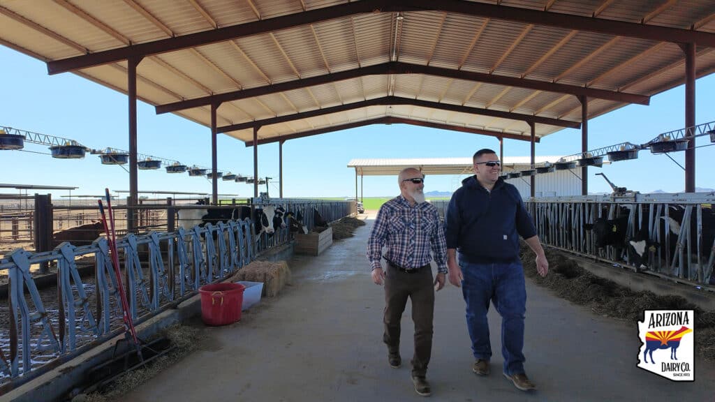 Justin Stewart and Kurt Loehr at the Arizona Dairy Company farm.