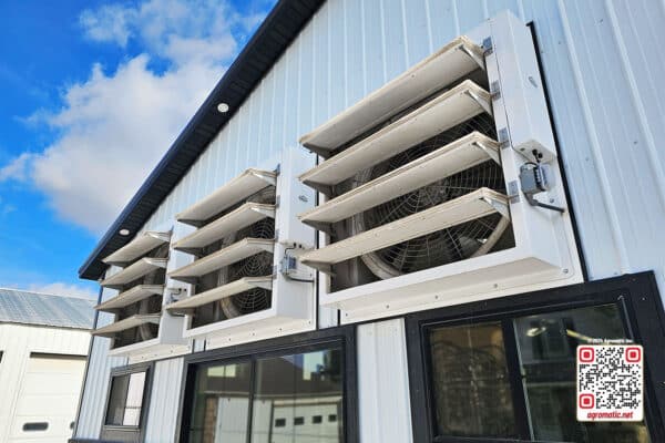 Outside view of positive pressure fans installed at Pride View Dairy in Randolph, WI.