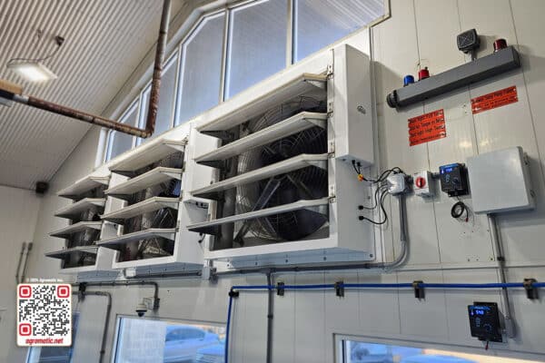 Positive Pressure fans, electrical installation with ventilation controllers.