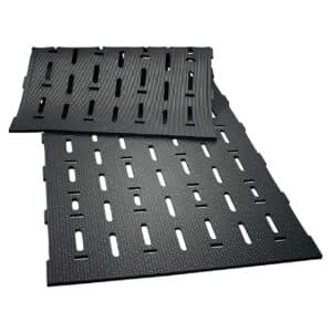 Beef Cattle slat mats: KRAIBURG LOSPA swiss rubber matting with drainage holes.