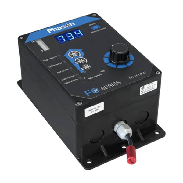 FC-1T-1VDC Single Stage Variable DC Controller front and bottom view.