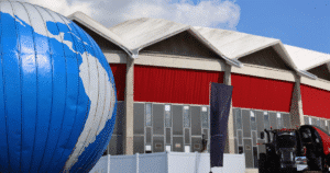 Globe outside the World Dairy Expo tradeshow at the Alliant Energy Center in Madison, Wisconsin.