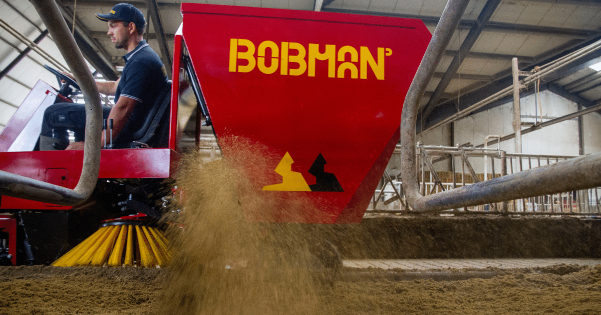 BOBMAN bedding machines lined up in a field lot during Winter.