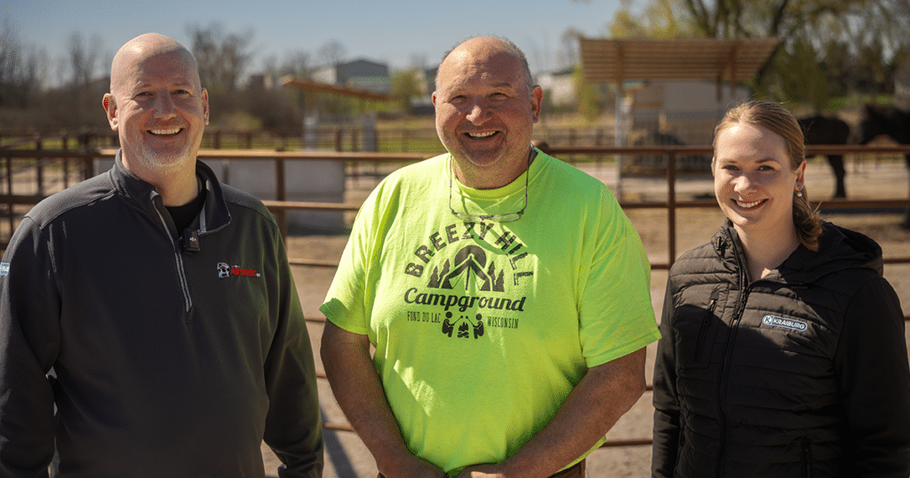 Agromatic and Kraiburg visit Breezy Hill Campground in Fond du Lac, WI. Pictured left to right: Erik Niemeier, Jon Wiltzius, and Neele Schroeder.