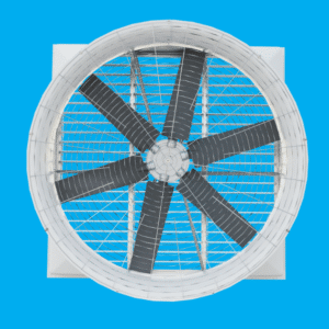 Agro Air Dynamics exhaust fan on blue background.