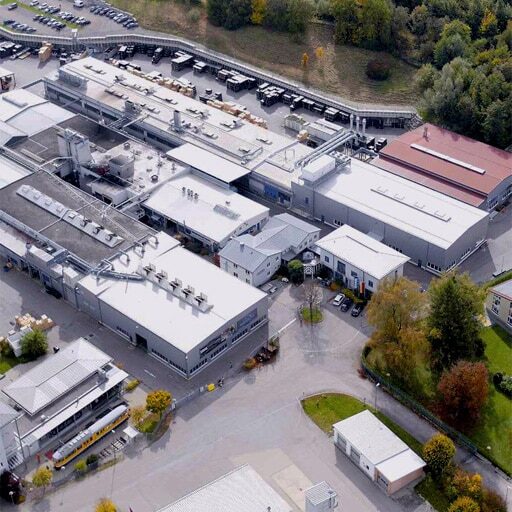 KRAIBURG factory in Tittmoning, Germany (drone view).